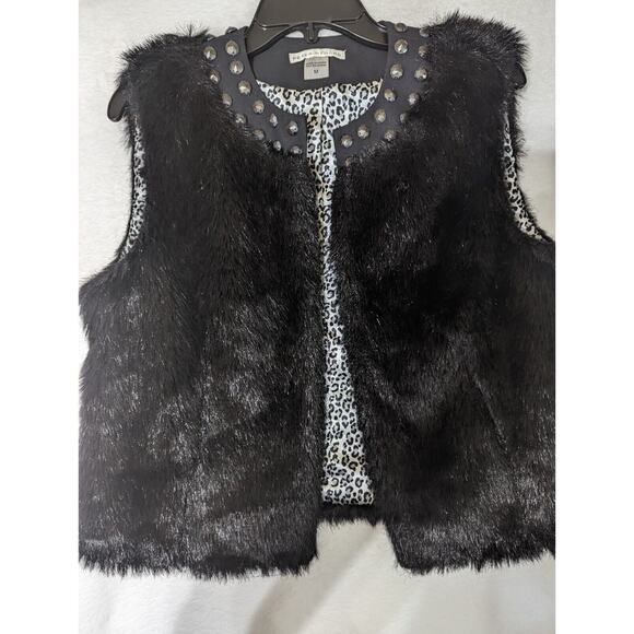 Peter NYGard Black Faux Fur Vest Studded Collar & Animal Print Lining Size M - Picture 1 of 11